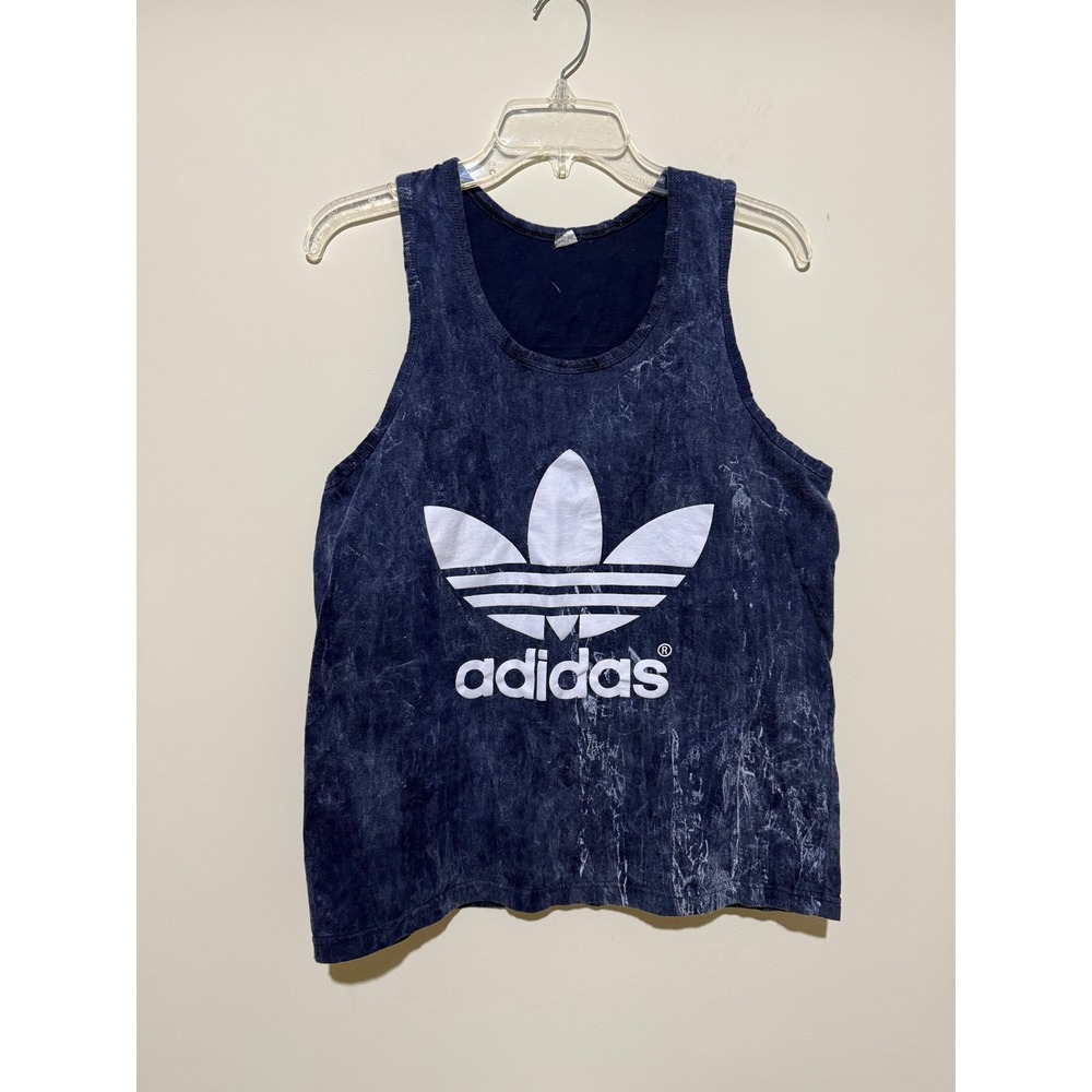 Adidas Originals Trefoil Tank Top Womens Navy Blue Acid Wash Cotton Sleeveless